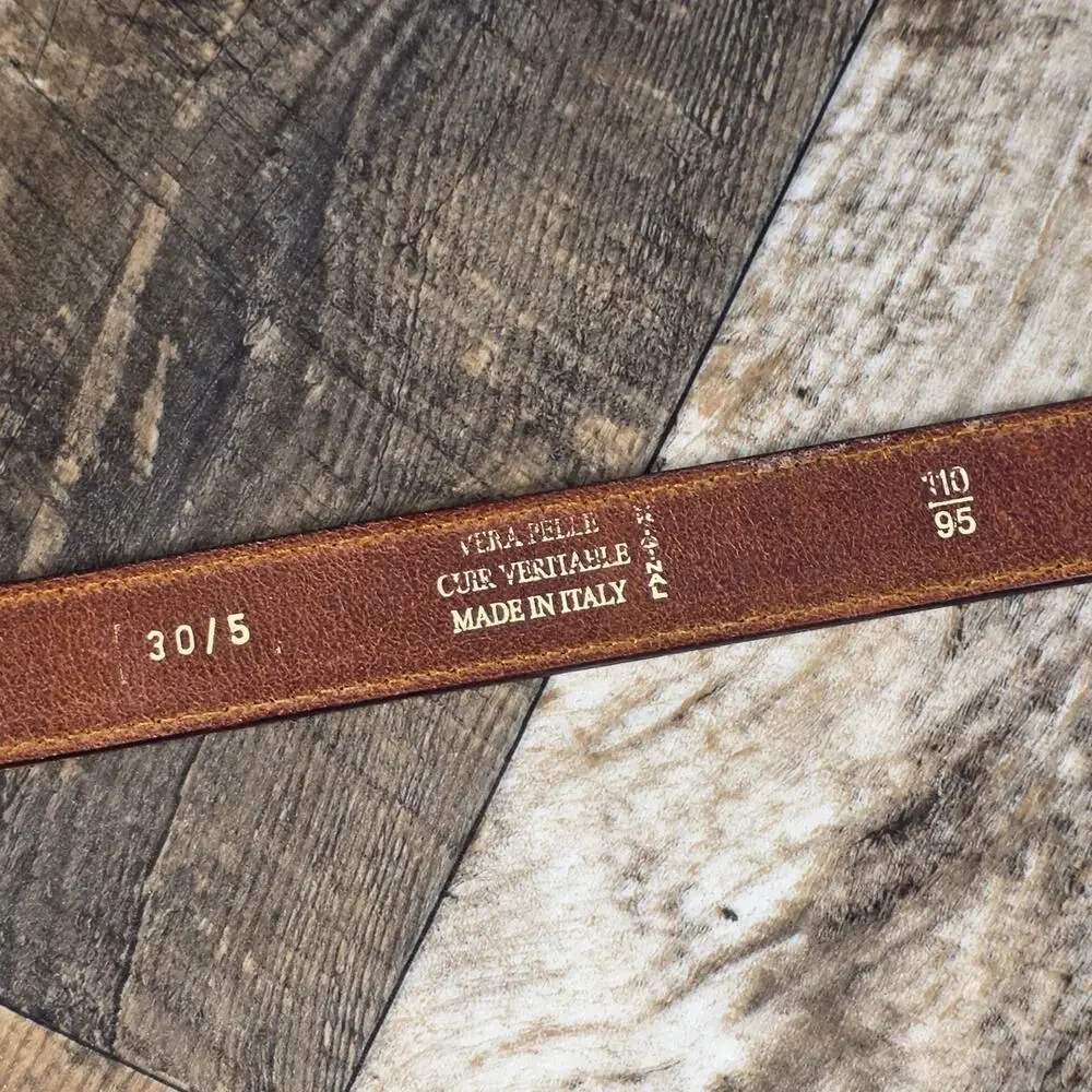Vintage Italian Leather Belt Brown Tooled Western Boho Fleur De Lis